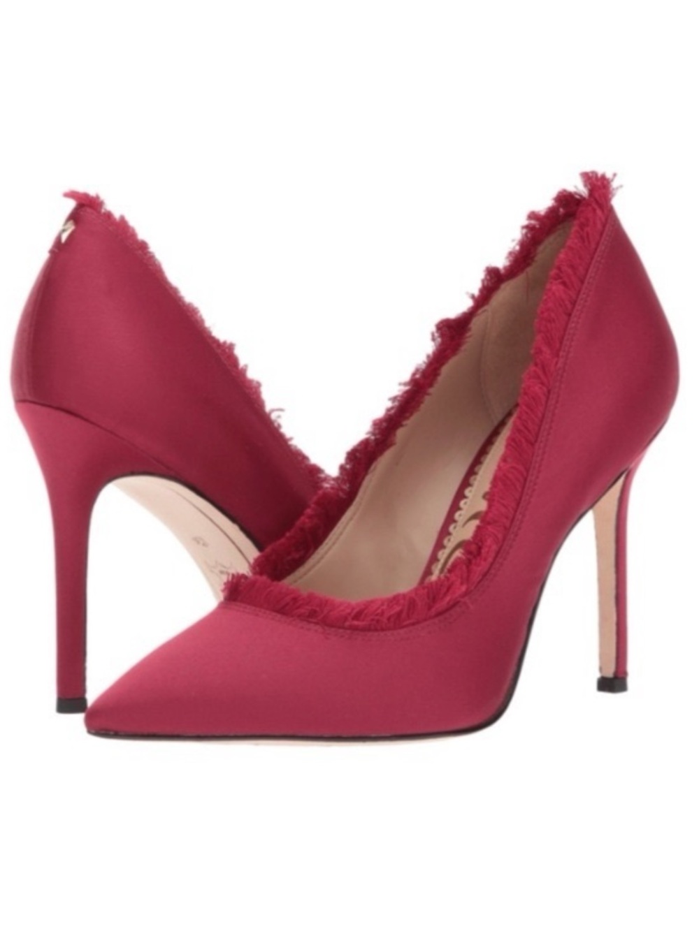 Sam Edelman Halan cranberry red satin stiletto pump frayed trim sz 7